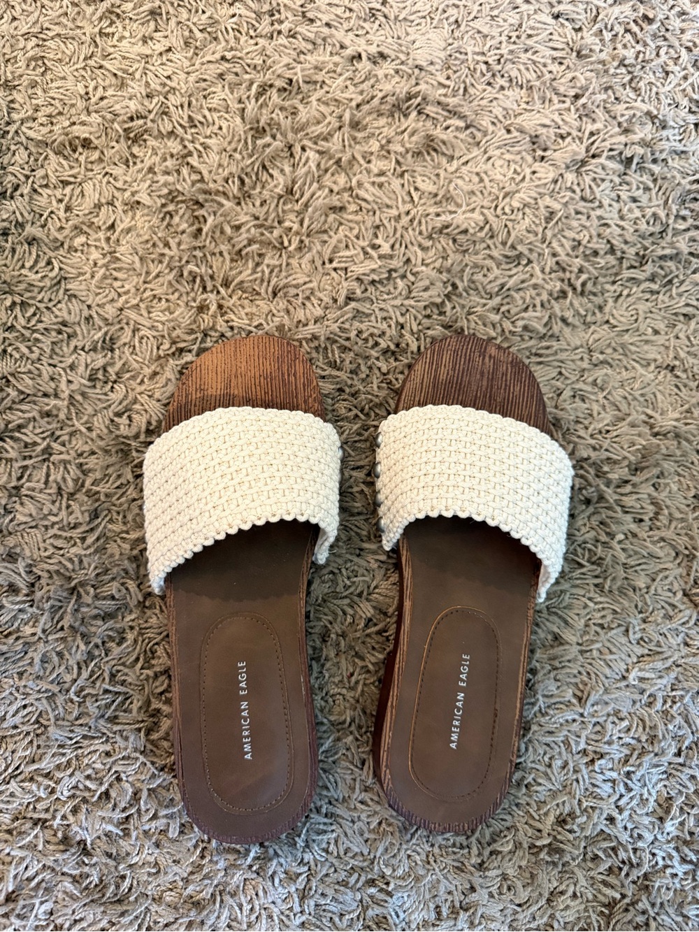 American Eagle Outfitters Women's Cream Woven Slide Sandals size 7